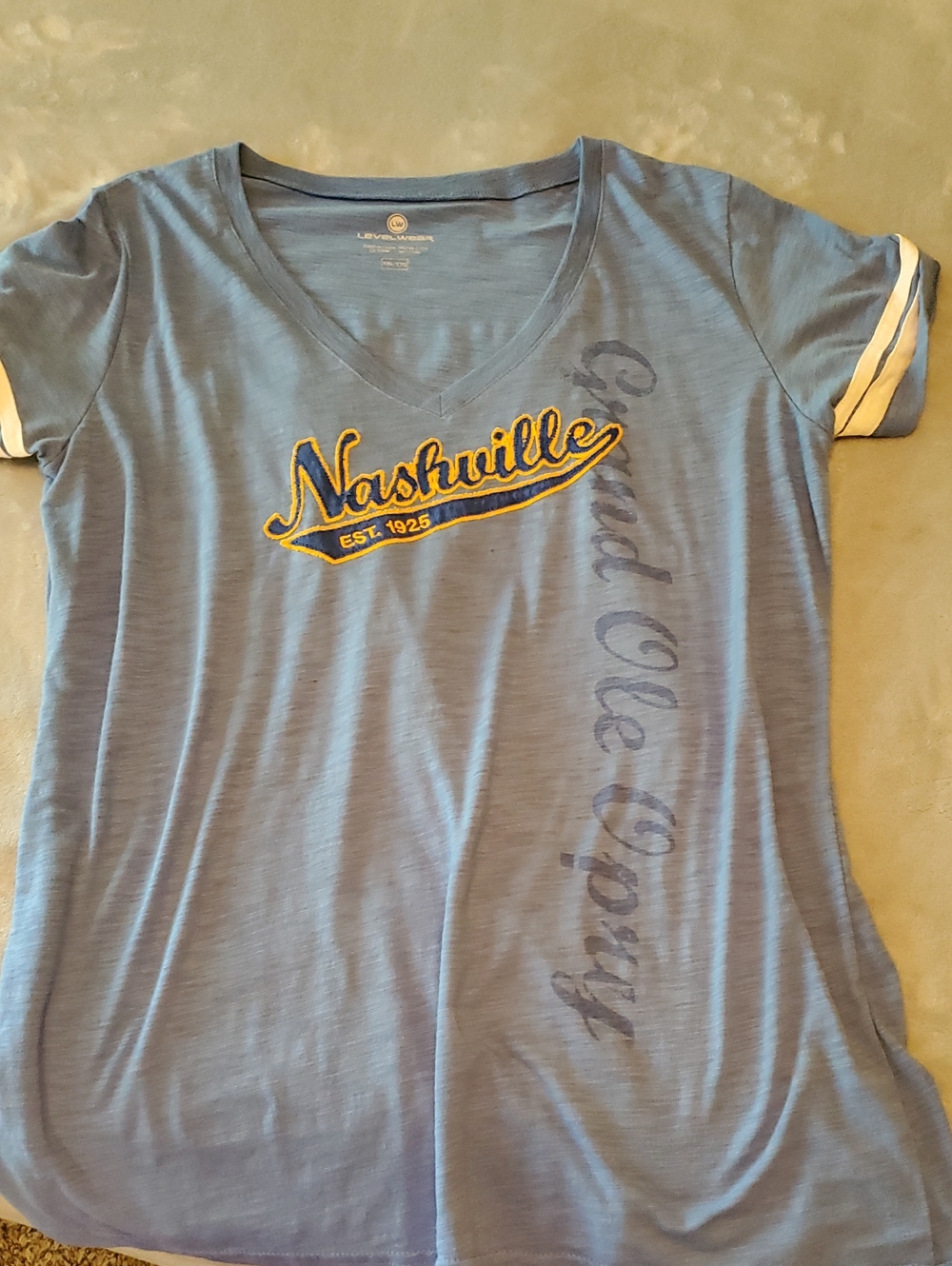Nashville V-Neck Graphic Tee - Blue with Yellow Accent
